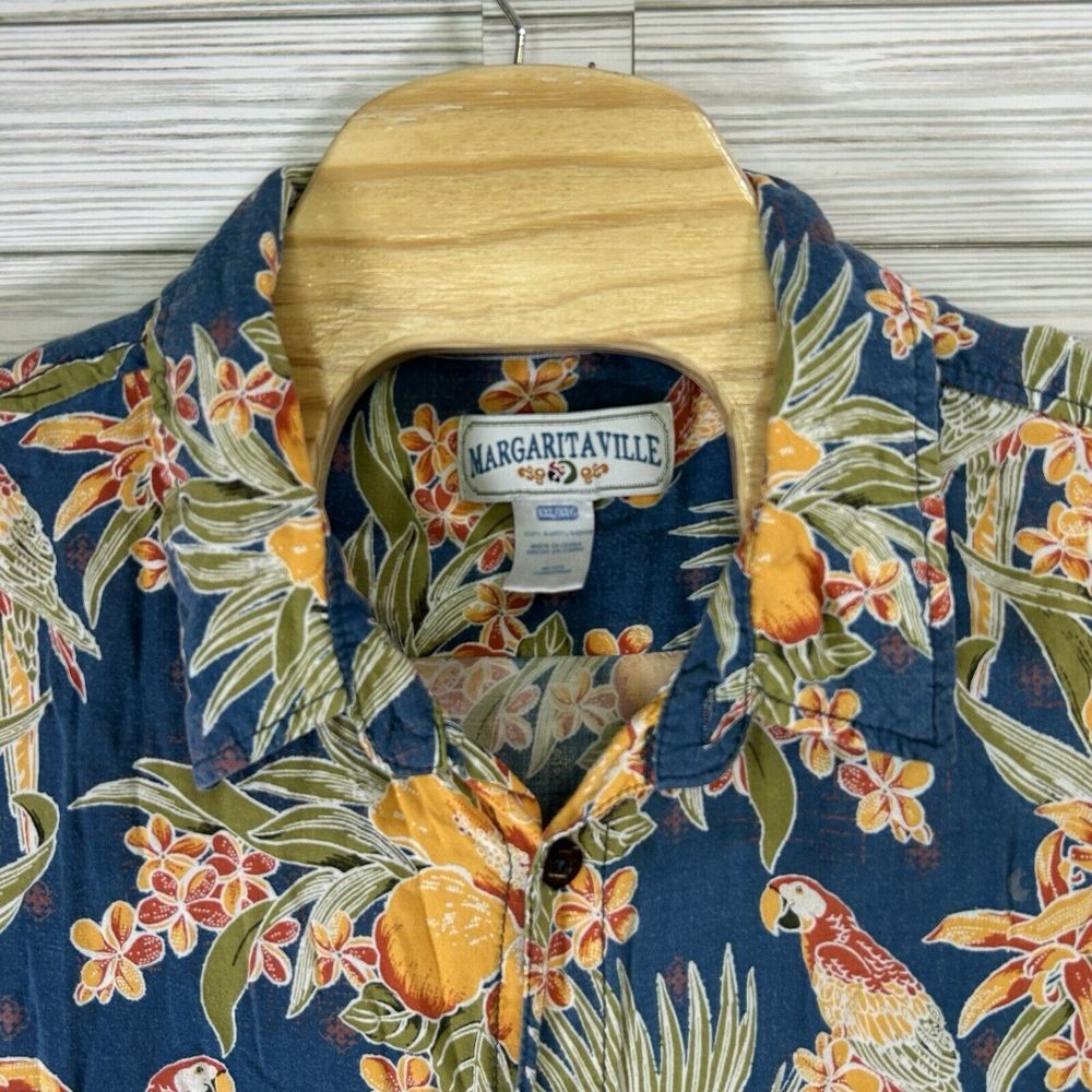 Margaritaville Men's Hawaiian Sz XXL Floral Parrot Button Up Casual Shirt Camp